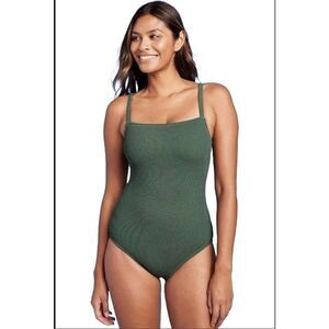 Kona Sol Green Crinkle Ribbed Pattern One Piece Swimsuit Size Large New